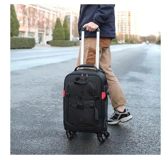 Tas troli perjalanan untuk kamera Video, tas ransel dengan roda fotografi tas lensa penyimpanan untuk 15.6 "Laptop foto Studio