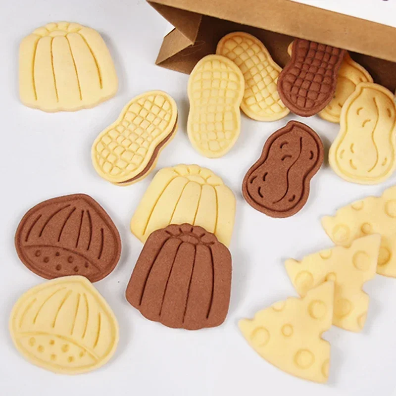 Molde cortador de galletas de castaña, bonito patrón de maní y queso Canele, prensa en relieve de galletas de plástico, herramientas de decoración de pasteles para hornear