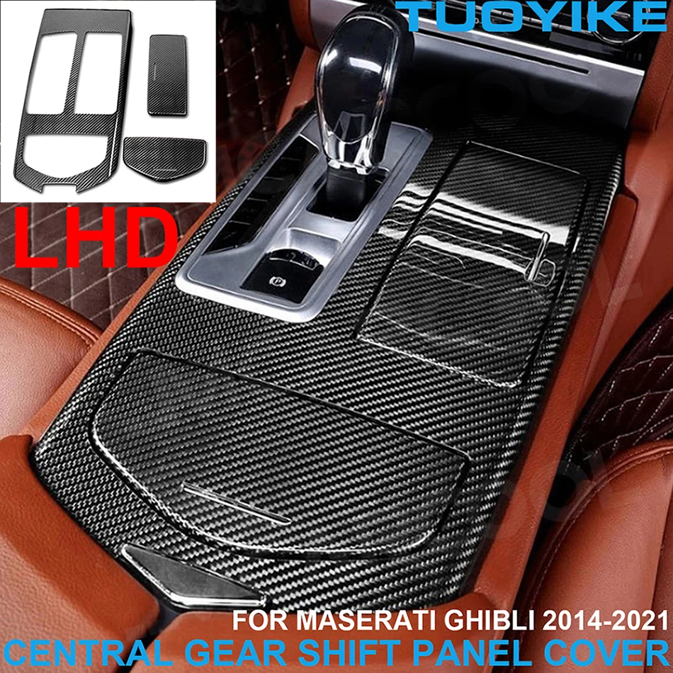 

LHD Car Real Dry Carbon Fiber Console Central Gear Shift Lever Panel Cover Trim Decorative Sticker For Maserati Ghibli 2014-2021