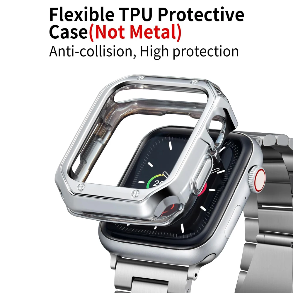 TPU case+band for apple watch Ultra 2 Strap 49mm 45mm 44mm 42mm 41mm 40mm 38mm Stainless Steel Bracelet iWatch 9 8 7 6 5 4 SE