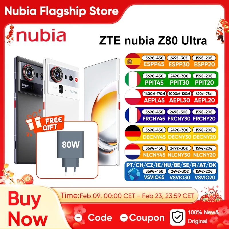ZTE nubia Z80 Ultra 5G Smartphone Global Version Snapdragon 8 Elite Gen 5 7200mAh 6,85'' 144Hz Oled-display 80W Draadloos opladen 64Mp Ai Camera Nfc Google Play