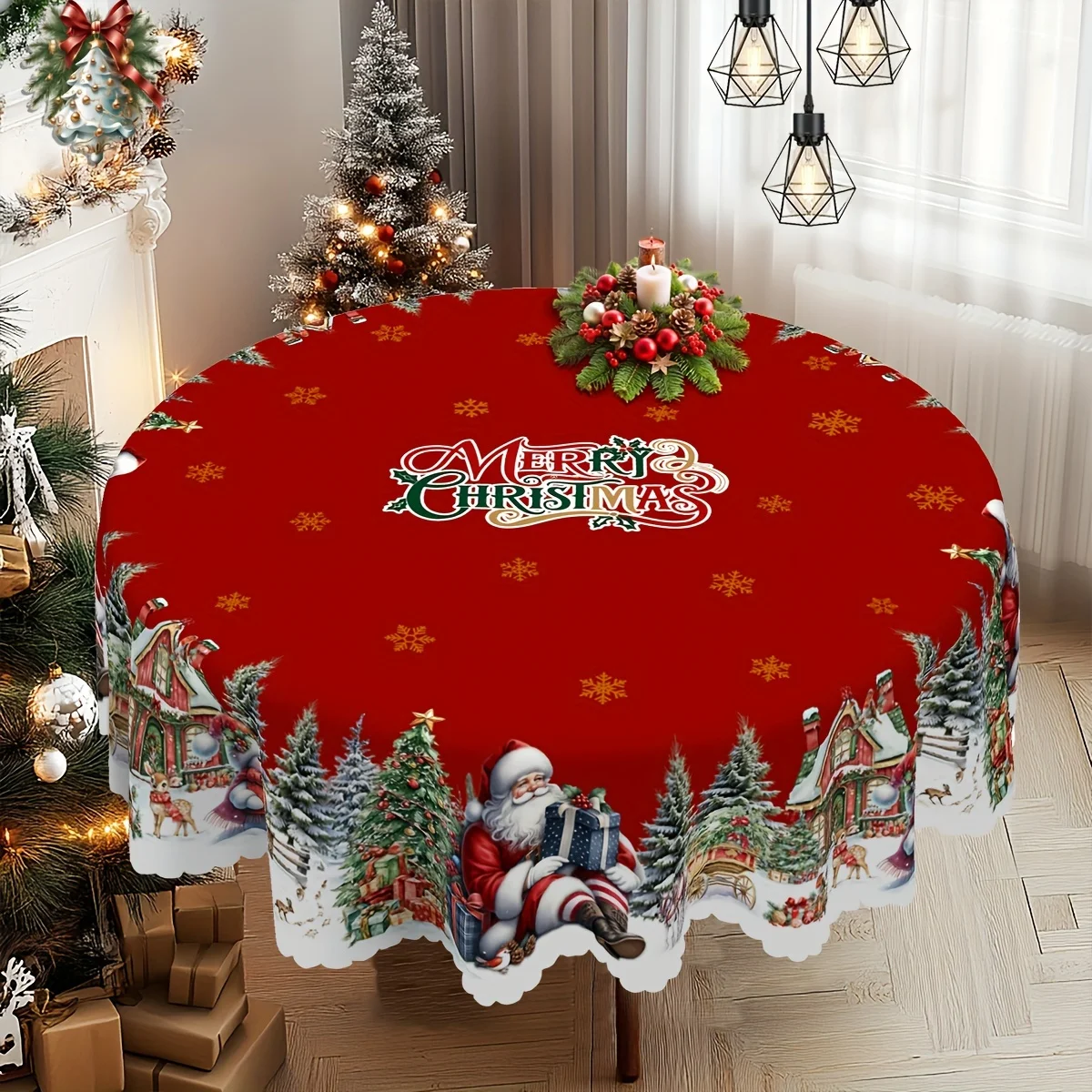 

Christmas And New Year Tablecloths Santa Claus Snowman Christmas Tree Patterned Tablecloth 4 Sizes Available for Holiday Decor