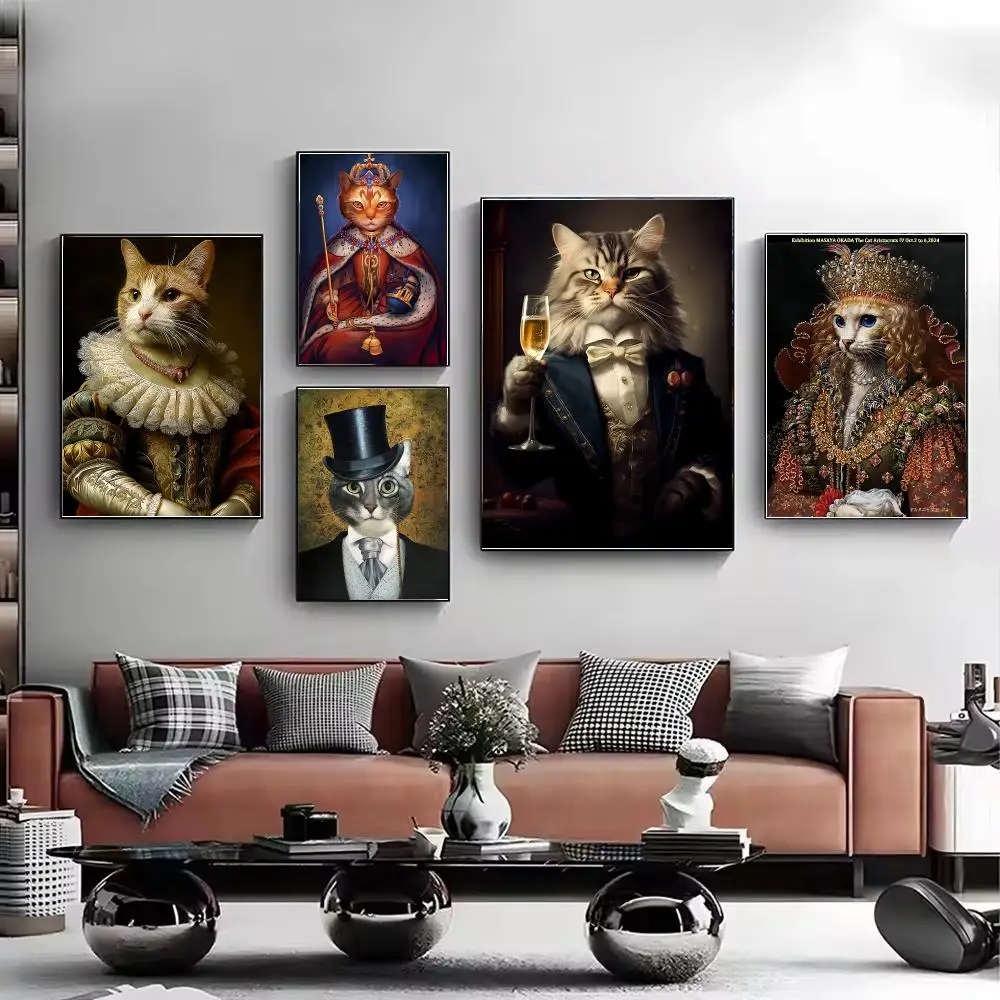 Aristocratic Cat Portraits Poster Modern HD Decorative Wall Art Waterproof Home Décor for Living Room Bedroom Bar Café Gift