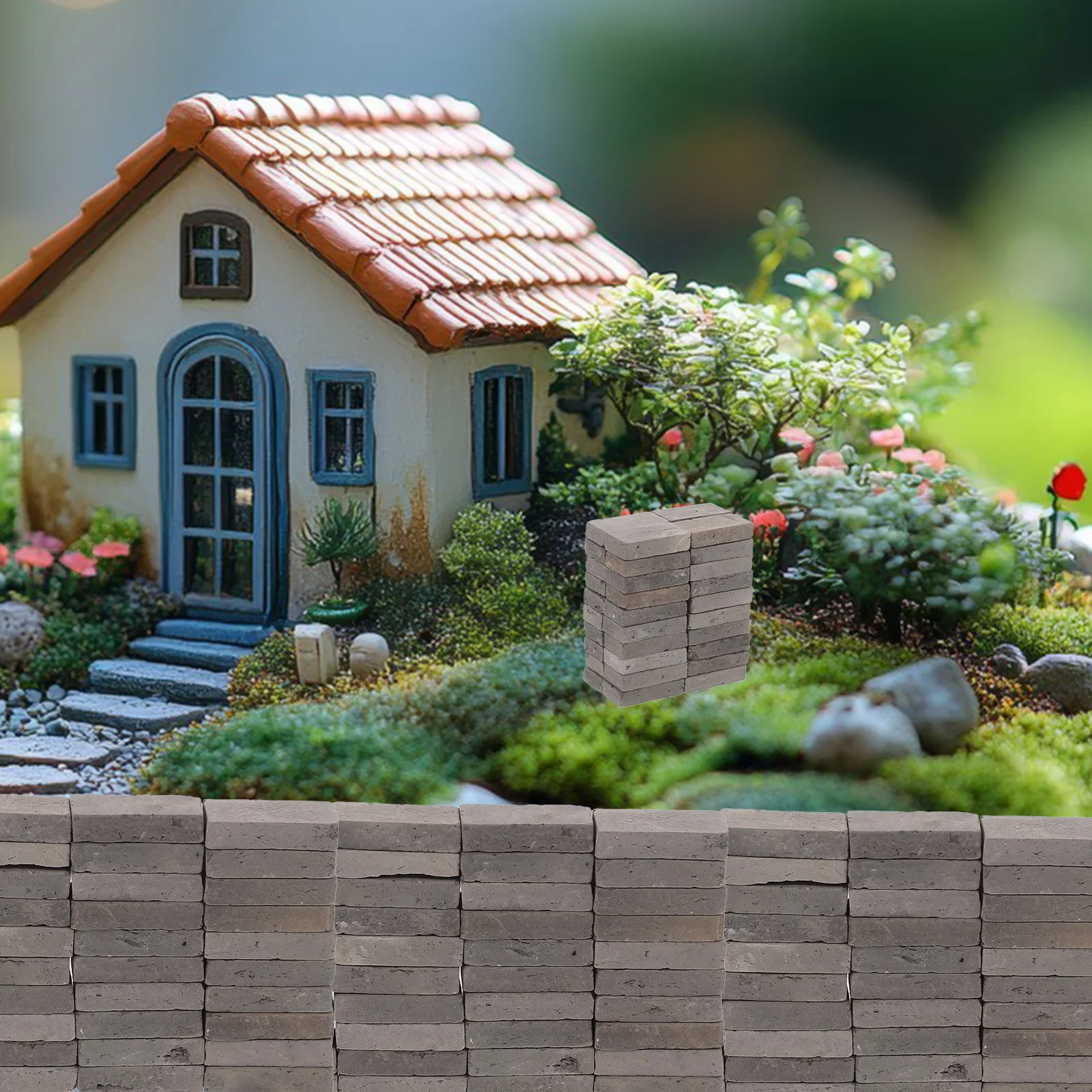 

40pcs Mini Bricks Grey For Landscaping Tiny Fake Brick Wall Diy Craft Dollhouse Accessories Pet Habitat Decor
