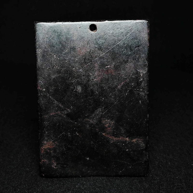 YIZHU CULTUER ART Size 8.8×6.3×1.5cm Chinese Hongshan Culture Black Magnet Jade Carving Four-armed Buddha Pendant Collection