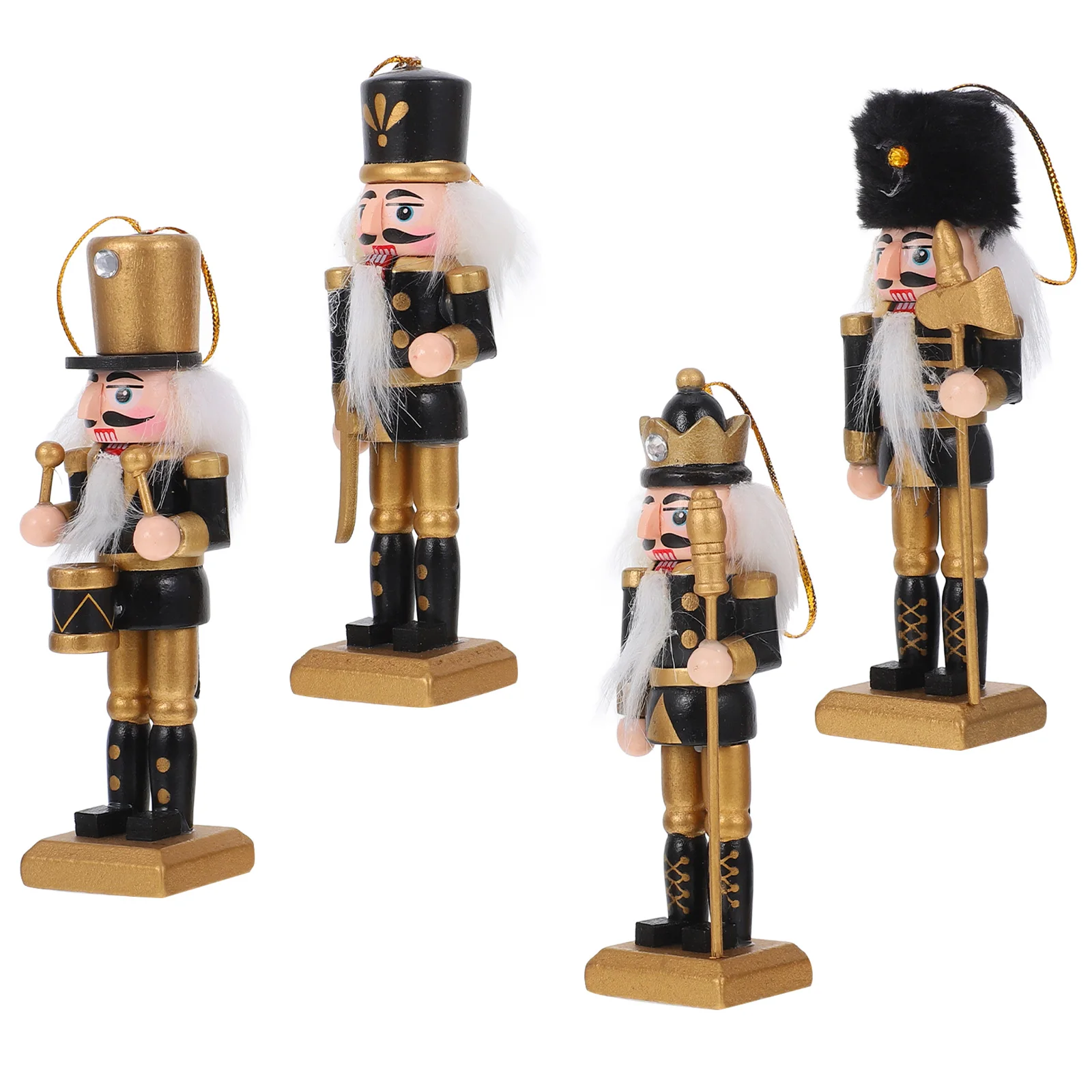 

4 Pcs Black Gold Nutcrackers Wooden Figurines Christmas Decor Xmas Gifts Holiday naments Desktop Craft