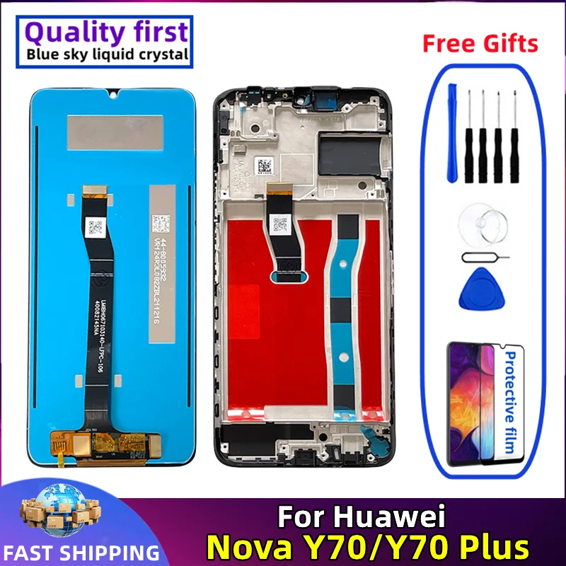 

Mobile Phone Display Touch Screen Digitizer Assembly Replacement, Huawei Nova Y70 Plus LCD MGA-LX9, Original with Frame