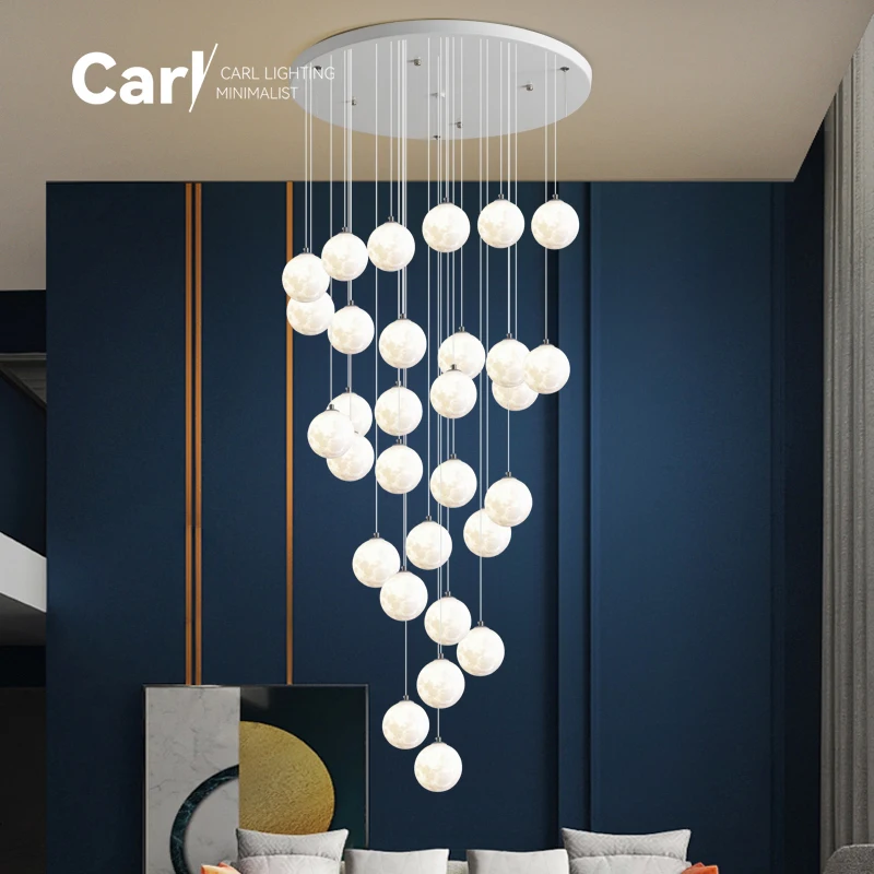 Modern Nordic creative personality 3D moon stair chandelier LED ceiling chandelier restaurant chandelier indoor lighting