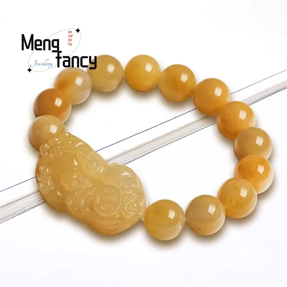 

Natural Xinjiang Huangpi Golden Silk Jade Fortune Pixiu Bracelet Exquisite Couple Fashion Fine Jewelry Best Selling Holiday Gift