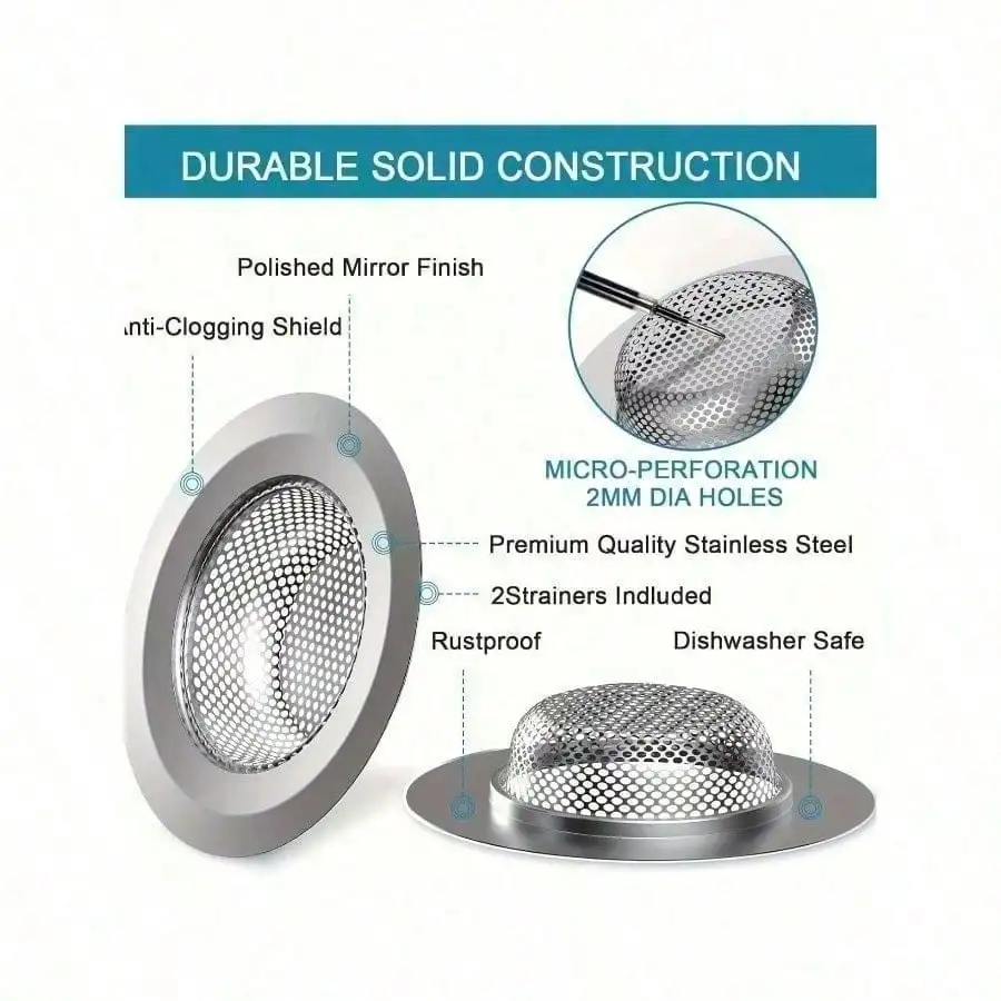 

1pcs Stainless Steel Kitchen Sink Strainer For Washing Vegetables - Large Size, Diameter 4.5 Inches, Anti-Clogging Microporous