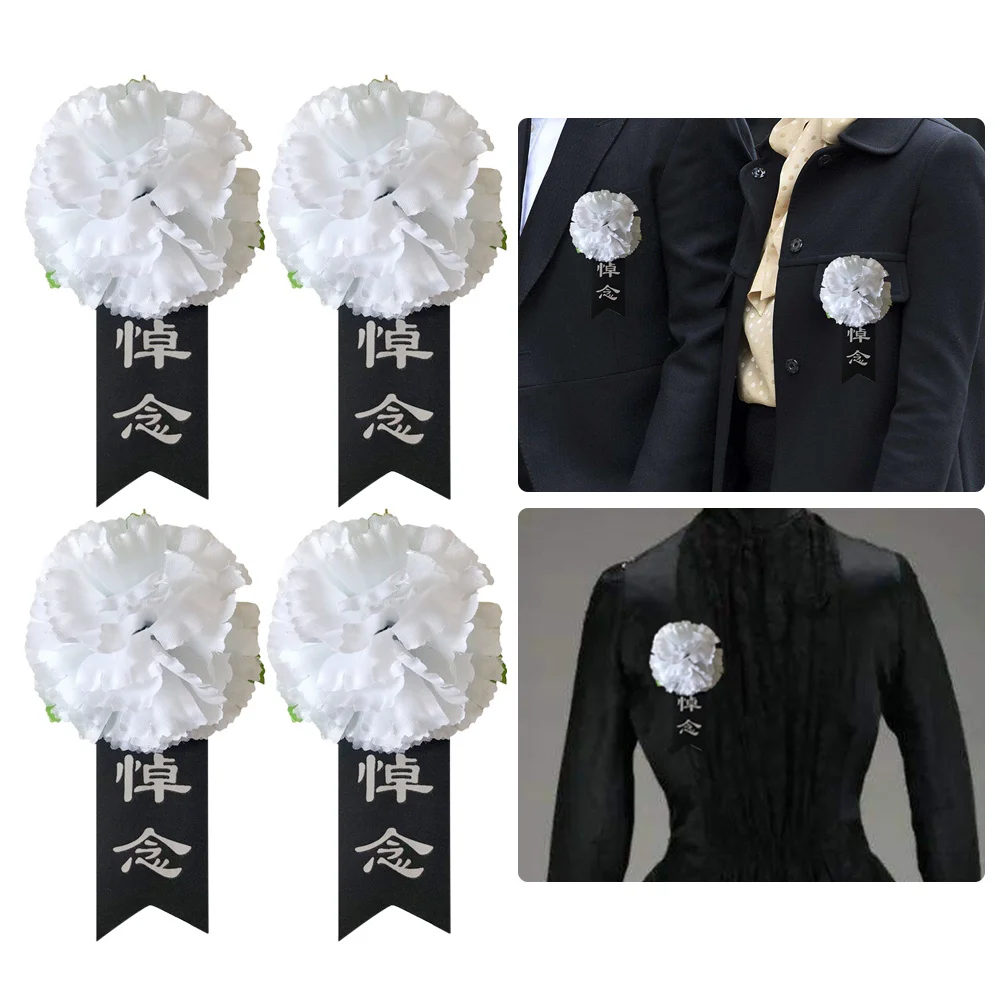 

50pcs Mourning Corsage Premium Silk Yarn Small White Flower Funeral Breast Pin Armband Accessory For Funeral Supplies Ceremony