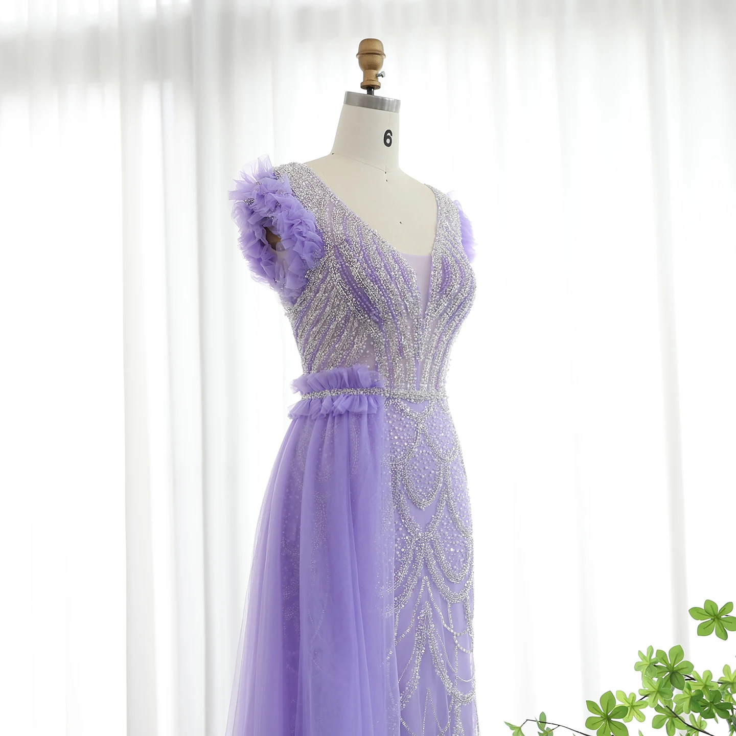 Sharon Said Dubai Luxury Beaded Lilac Mermaid Evening Dresses with Overskirt V-Neck  Women Wedding Party Gowns SS100 Customized