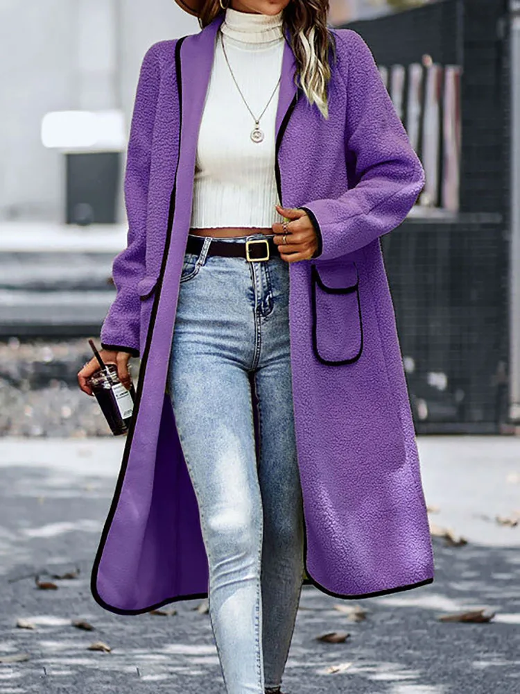 

Cardigan Jackets Autumn Winter Women Solid Long Sleeve Pocket Simple Outerwear Loungewear Sweet Turn-Down Collar Streetwear Coat