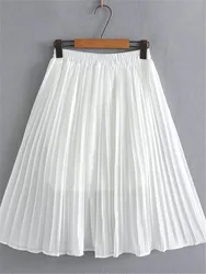 Plus Size Women Clothing Skirt Elastic Waist Pleated Chiffon Skirt  Summer Dress Have Substrate Inside BigSize Solid Color Skirt