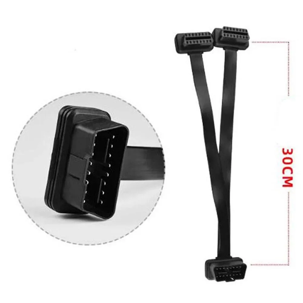 Dual Female Y Splitter Elbow 16Pin OBD 2 Extender ODB OBD2 Cable 16 Pin Male To Female Flat Noodle OBD II Extension Connector