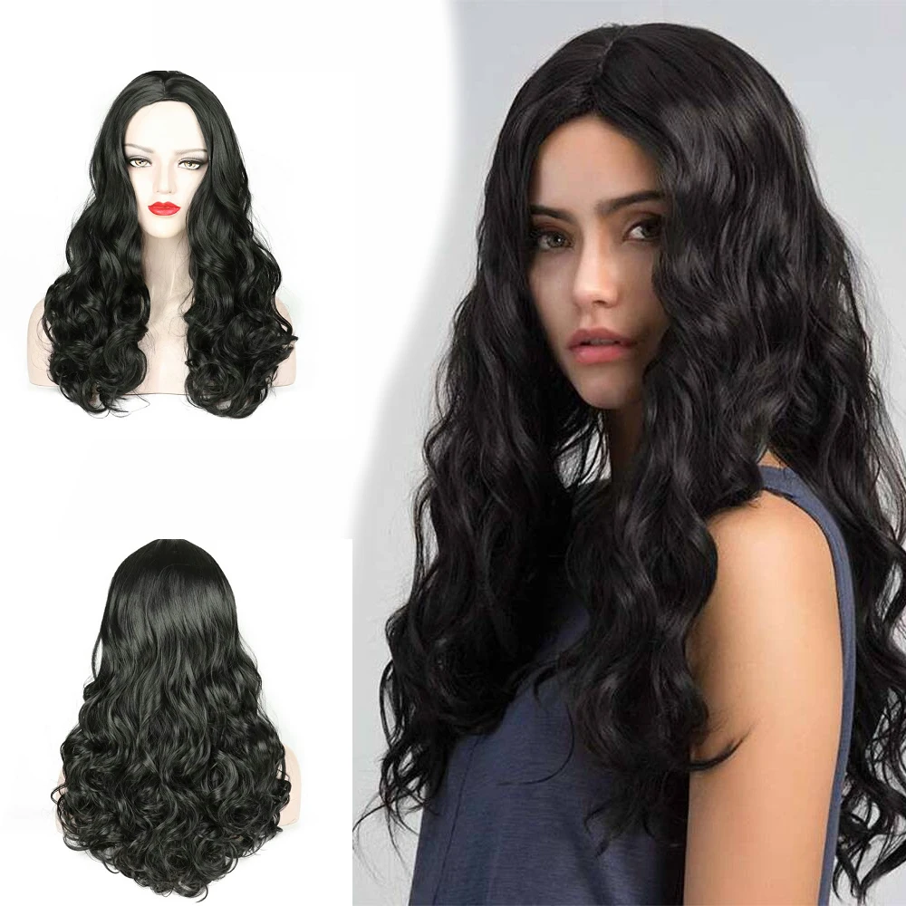 70cm Long Water ripples wave Synthetic Wigs Fluffy Black Curly Hair Headband Rose Net Cap for Elegant Women daily wear wigs Hair