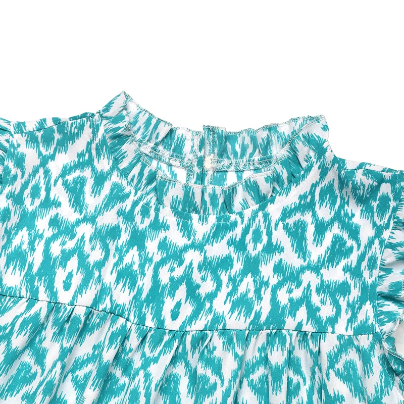 Feminino azul ikat impressão sem mangas babado em camadas mini vestido verão casual festa diária boho moda