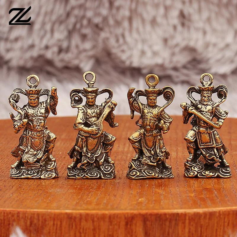 Retro Brass Four Heavenly Kings  Statues Spiritual Protector Ornaments for Office Desktop Meditation and Home Decor