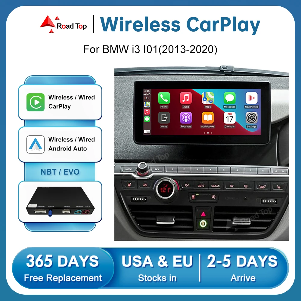 

Road Top Wireless CarPlay for BMW i3 I01 NBT/EVO System 2013-2020, with Android Auto Mirror Link AirPlay Car Play Functions