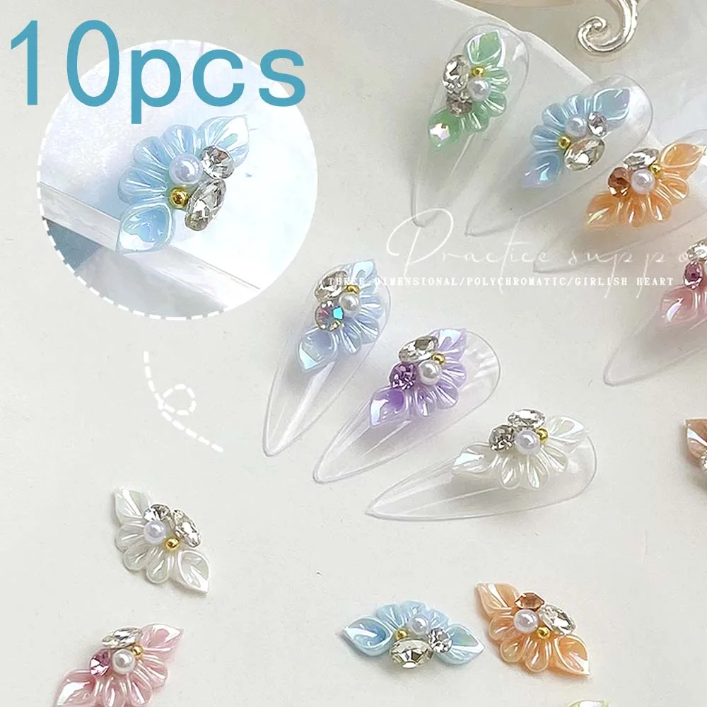 10Pcs 3D Petals Side Acrylic Flowers Pearl Nail Charm DIY Handmade Carved Flower Floret Nail Jewelry Nail Art Decoration