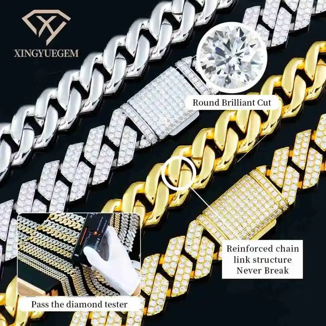 Luxury Luxury Hot-sale Rhodium Plated 925 Sterling Silver 8MM Width Full-Paved Moissanite Cuban Link Chain Classic Style Men's G
