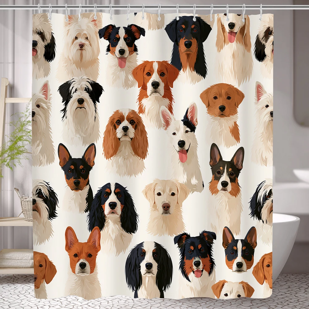 1pc Lovely Puppy Dog Print Shower Curtain, with 12 Hooks, Machine Washable, for Shower Partition and Privacy Protection Curtain