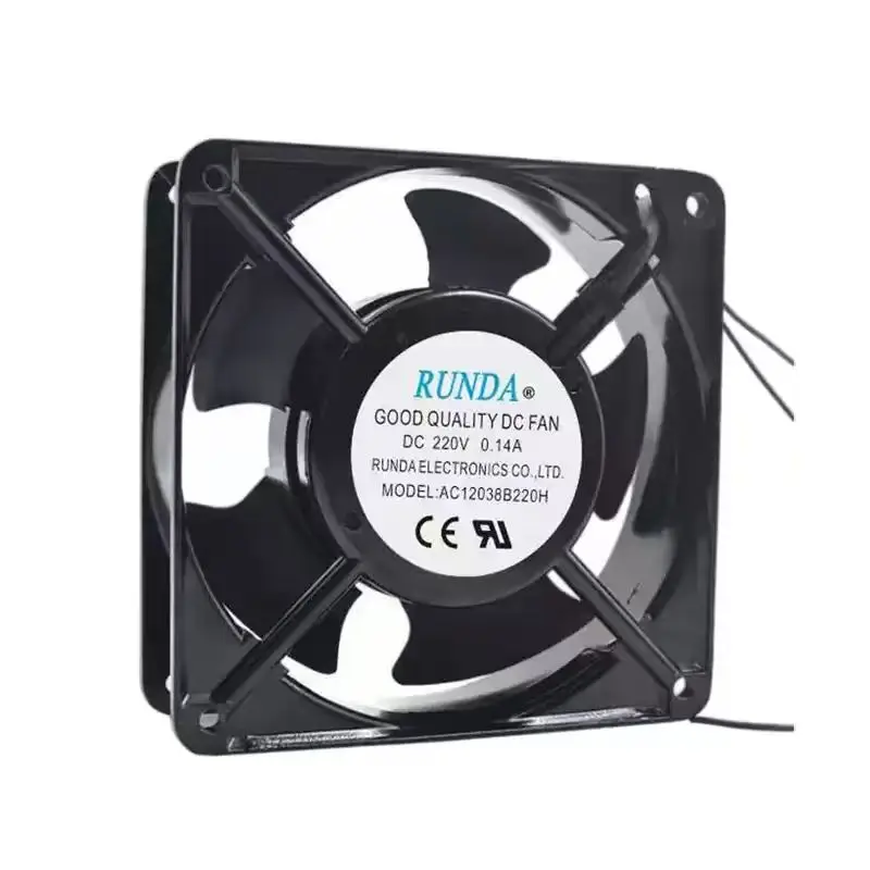 Original For RUNDA AC12038B220H DC 220V 0.14A 12038 120mm 12cm 2Wire Dual Ball Bearing High Pressure Server Cabinet Cooling Fan