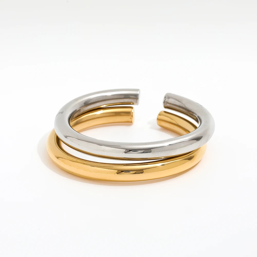 

Joolim Jewelry Wholesale High End PVD Tarnish Free Light Weight Smooth Hollow Cuff Bangle Stainless Steel Bracelet for Women
