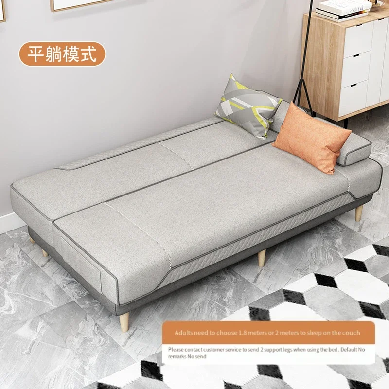 Sofa bed, simple, foldable, multi-functional, double for three people, small apartment, living room, rented lazy fabric sofa