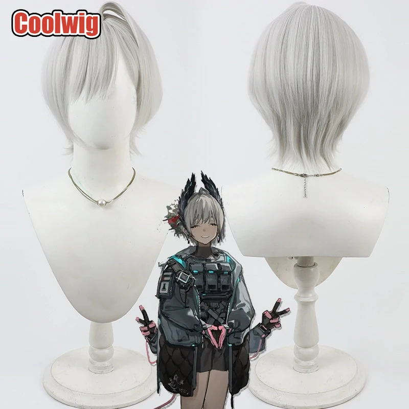 

Coolwig Synthetic Hair Raidian Cosplay Wigs Arknights Raidian Halloween 30cm Short Straight Silver White Wig Heat Resistant