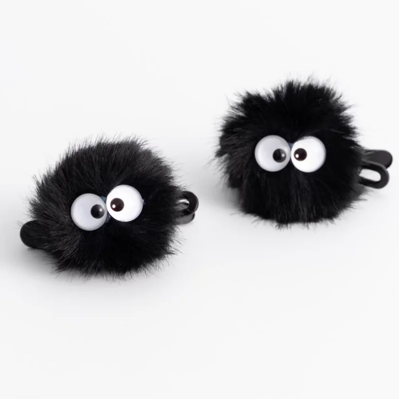 Niedliche Schwarze Flauschige Haarspangen für Frauen Cartoon Große Augen Kleine Brikett-Haarnadeln Entzückende Seitenclips Haaraccessoires für Mädchen