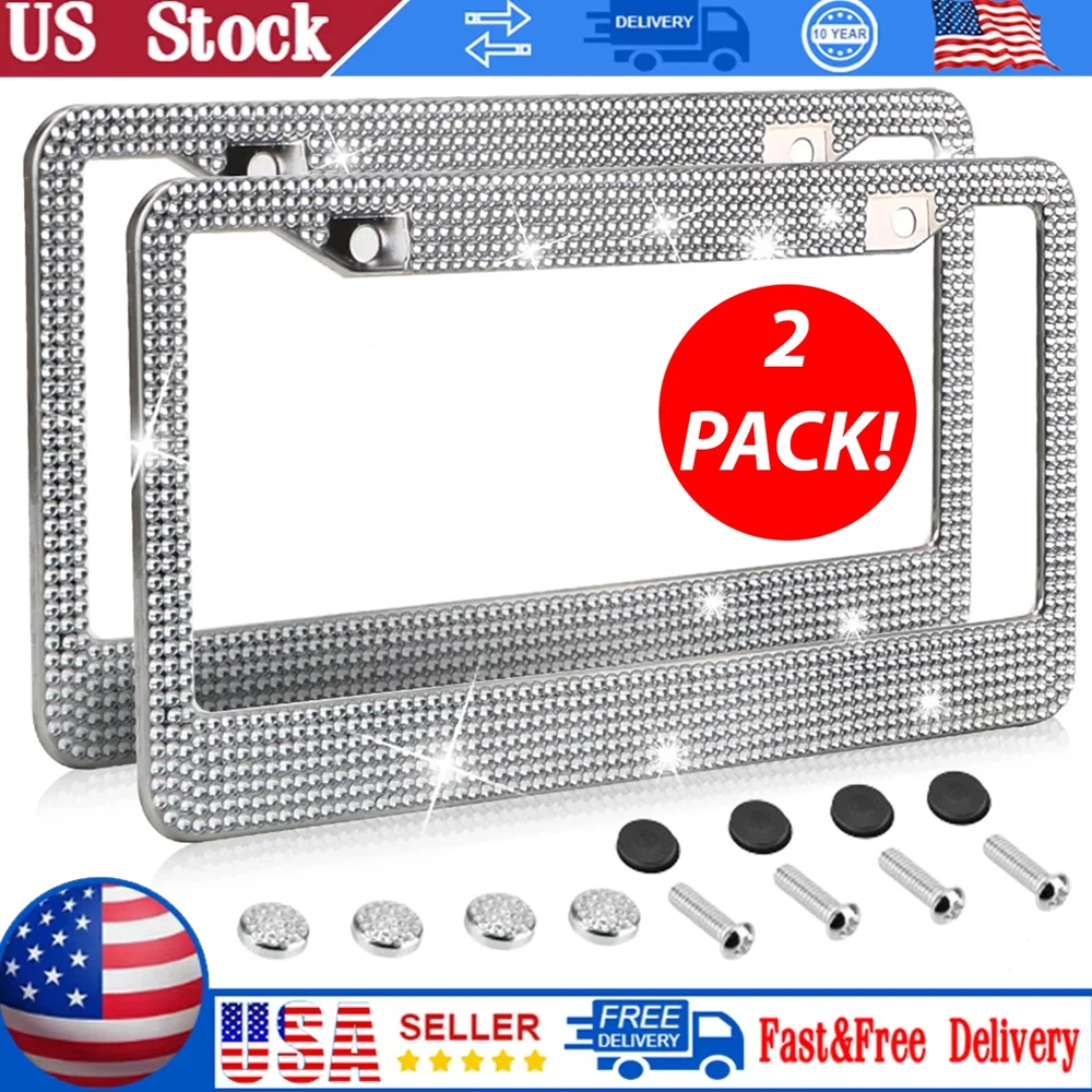 2 قطعة عالية الجودة الفولاذ المقاوم للصدأ لامعة كريستال إطار لوحة الرخصة 31*16 سنتيمتر الولايات المتحدة سيارة الماس لوحة ترخيص غطاء إطاري حامل #1
