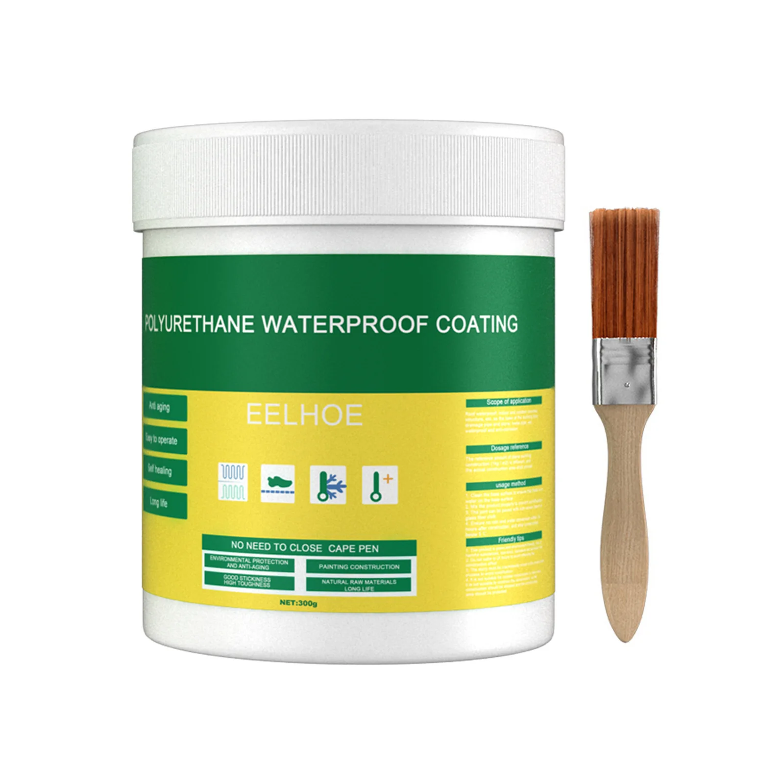 Floor Leak-Proof Waterproof Glue (300g) - Exterior Wall Bathroom Toilet Waterproofing Agent Brick Wall Penetrating Coating, Clear Invisible Liquid Waterproof Sealant with Brush for Tile, Roof, Shower, Leak Repair Coating, Strong Adhesion Sealer Barrier