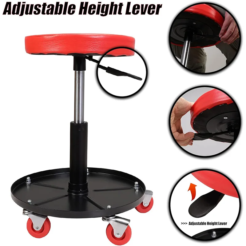 Adjustable Mechanic's Rolling Creeper Seat Chair Stool Tray Padded Motorcycle Repair