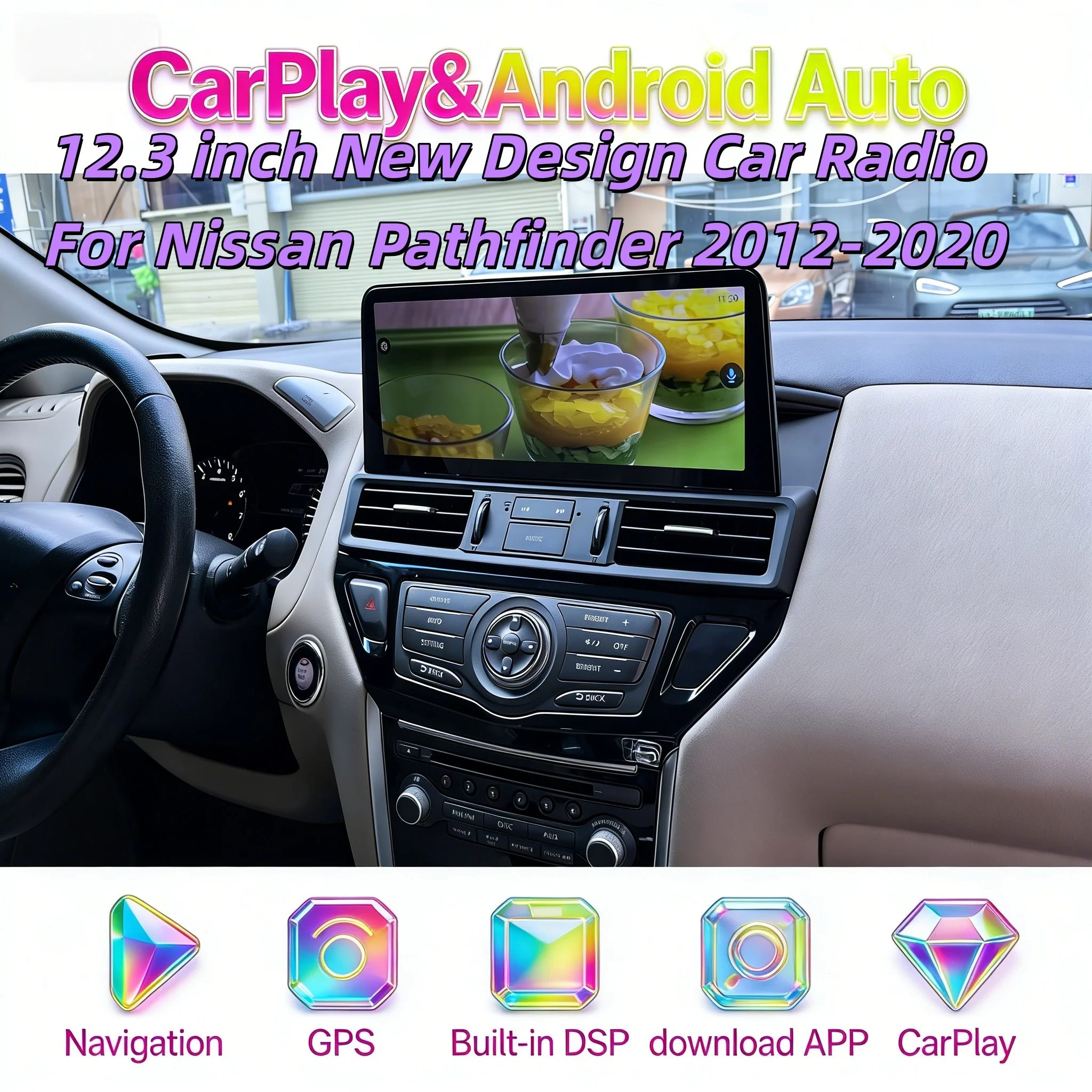 12.3 inch Multimedia Wireless CarPlay Bluetooth 5.0 Navigation For Nissan Pathfinder 2012-2020 Android Car GPS Navi Radio Head