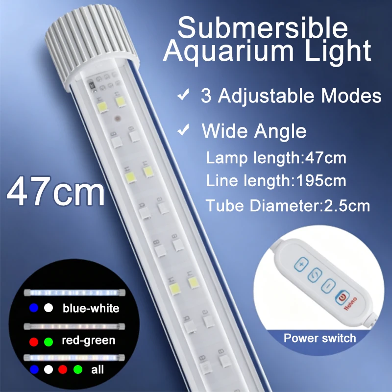 USB Aquarium Vollspektrum LED-Licht Weitwinkel Unterwasser-Fischbeckenlampe 3 RGB-Farbmodi Dimmbare Helligkeit Wasserdichte Lampe – Detail 10