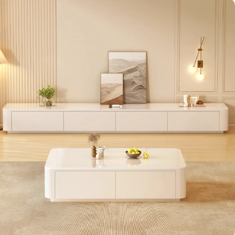 Nordic Cream wind TV cabinet landing coffee table  luxury modern living room home rock panel TV cabinet house furniture