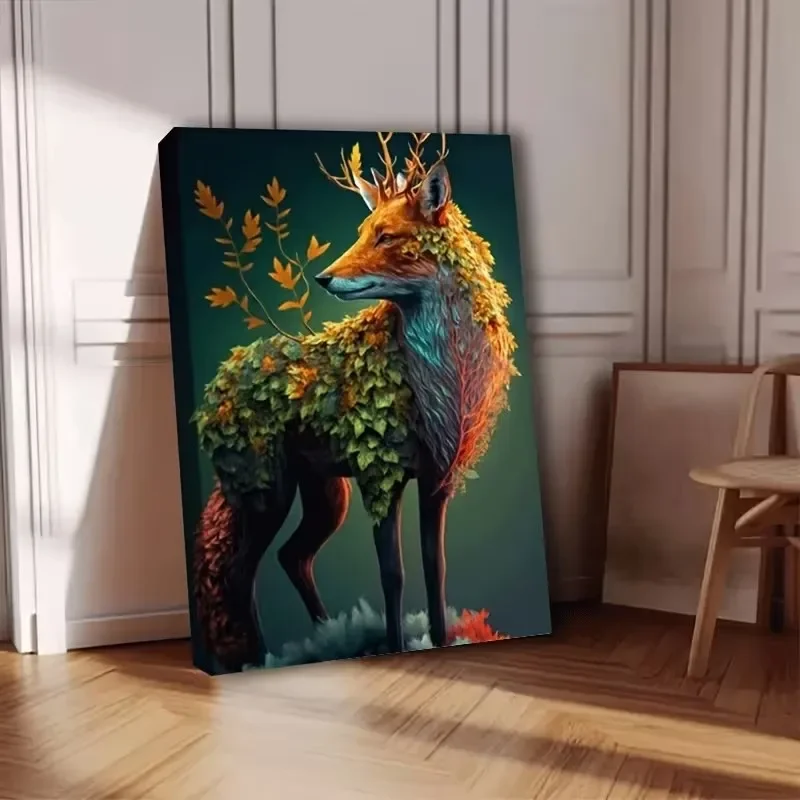 Modern Abstract Autumn Leaves Fox Poster Prints Animal Art Canvas Painting Wall Art Picture for Living Room Home Decor Cuadros
