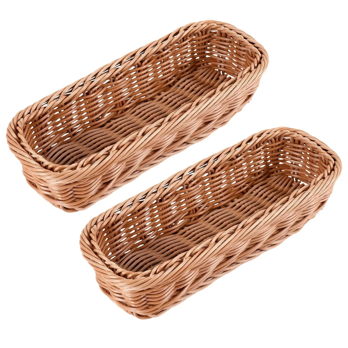 2pc Rattan Plastic Basket Cutlery Basket Rectangular Storage Box Cutlery Fork Chopsticks Bread Cake Fruit Storage