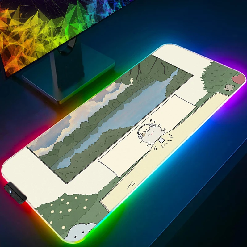 

Mouse Pad RGB Computer Cartoon Kawaii Keyboard Pad Carpet LED Laptop Gaming Accessories Mousepad PC Cute Anime Gamer Desktop Mat