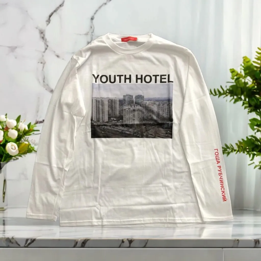 

Harajuku Y2K Gosha Building Long Sleeve Youth Hotel Russian HD Digital Print Loose Tide Brand men clothing oversized t shirt