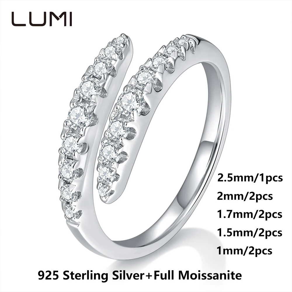 

LUMI Classic 1-2,5 мм VVS1 Серебряное кольцо с муассанитом S925 для вечеринки, юбилея, подарка на день рождения, обручальное ювелирное изделие