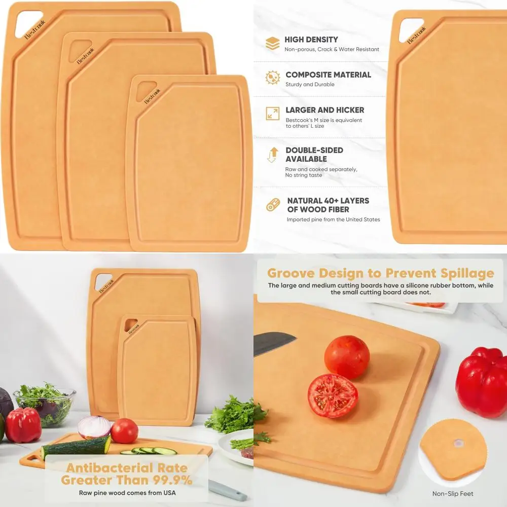 

Wood Fiber Cutting Board Set, 3-Piece Composite Chopping Boards with Juice Groove, Dishwasher Safe, Non-Toxic, BPA-Free, Suitabl