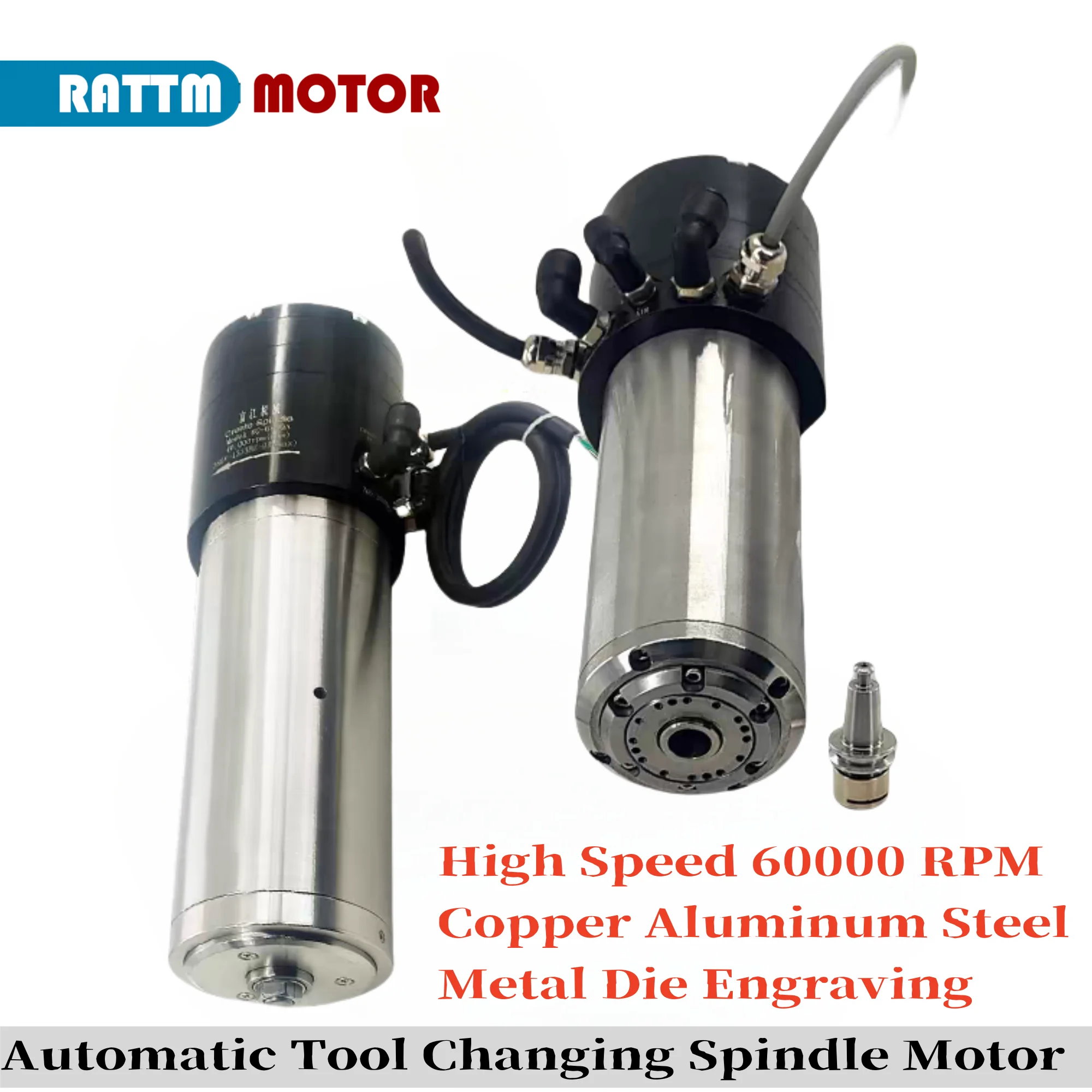 Automatic Tool Changing Spindle Motor High Speed 60000 RPM Copper Aluminum Steel Metal Die Engraving - Robot Grinding