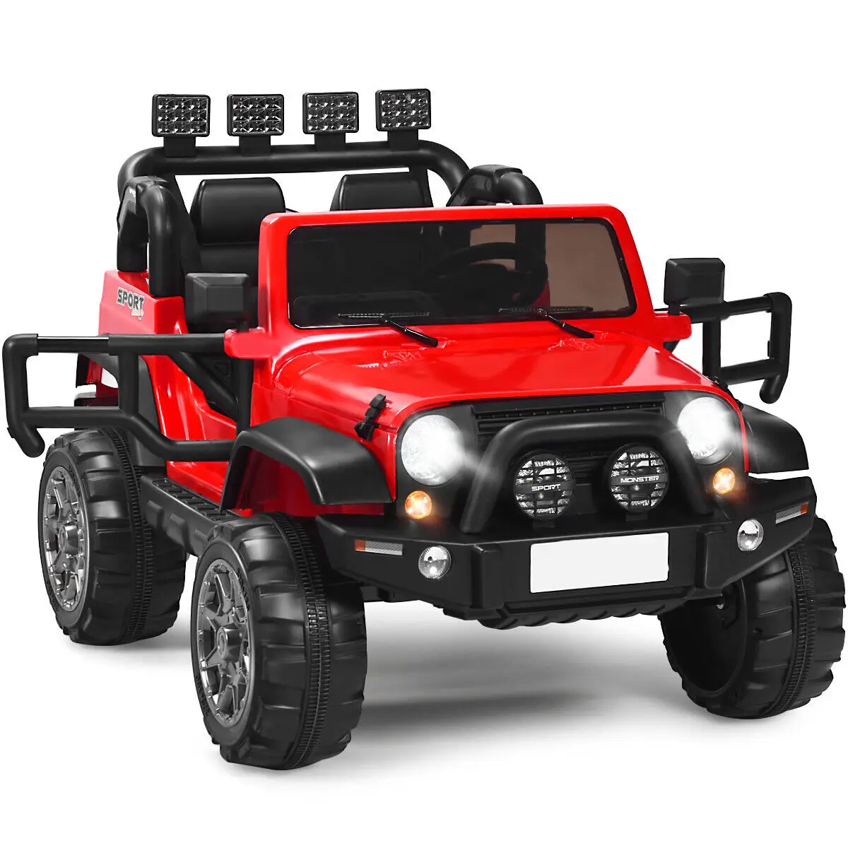 DORTALA 12V Electric Kids Ride On Truck 2 Seater 12V Jeep Car Toys w/ Remote Control