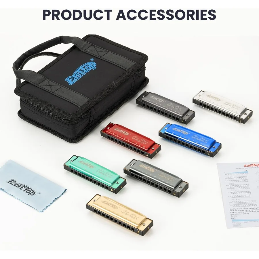 مجموعة هارمونيكا الشرقية مكونة من 7 مفاتيح جهاز فم Diatonic مع حافظة في القصب البرونزي الاحترافي B C D E F G مع لمسة نهائية مصقولة لـ