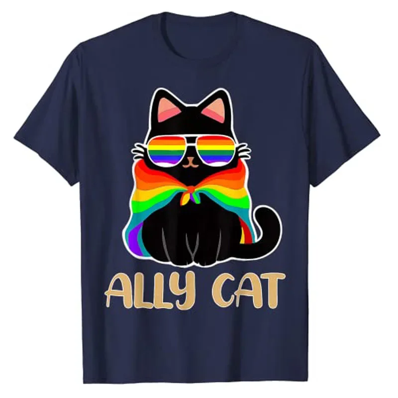 LGBT Support Ally Cat Be Kind Gay Rainbow Funny Allies Gift Idea T-Shirt Funny Kitten Kitty Lover Women's Fashion Tee Tops