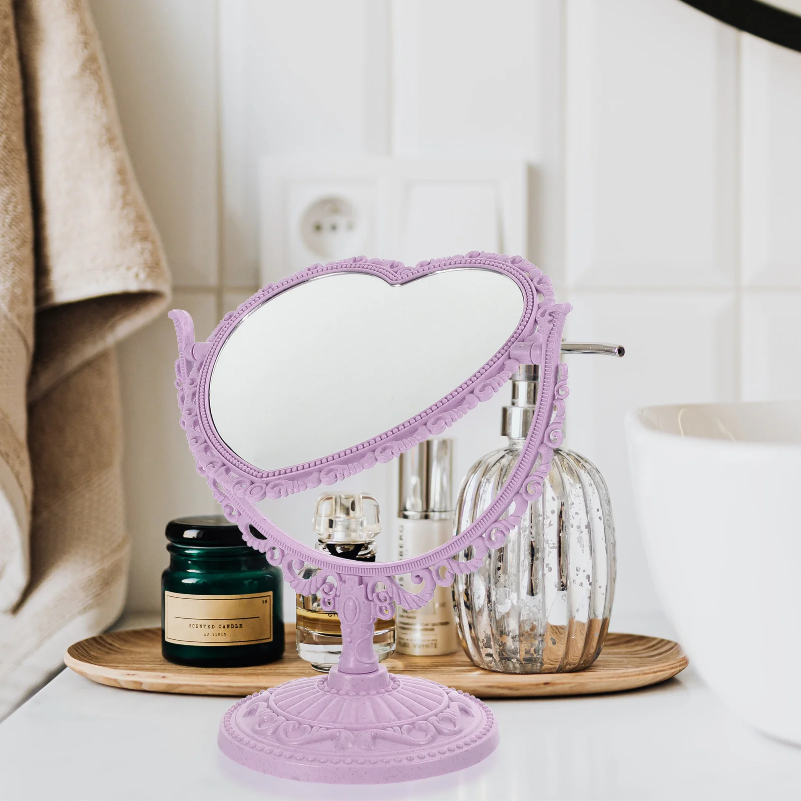 2 قطعة مرآة ماكياج مزدوجة الجانب مرآة سطح المكتب على شكل قلب لغرفة النوم طاولة الغرور تصميم أنيق هدية #3