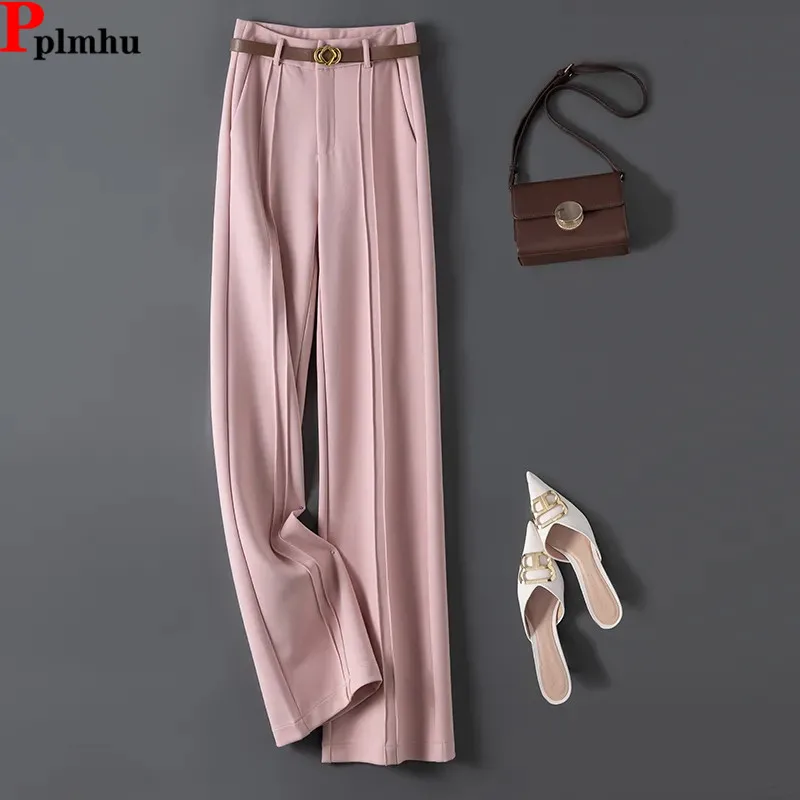 

Elegant Loose Suit Straight Pants Ol Korea Fashion High Waist Baggy Wide Leg Spodnie Women Broek Casual New Business Pantalones