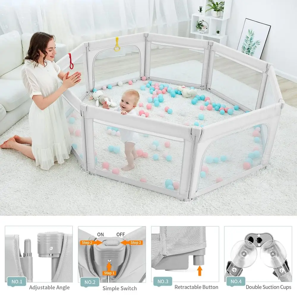 Atmungsaktiver Mesh-Laufstall mit 8 Paneelen, faltbar 71 x 79, Formflex, ohne Werkzeugmontage, tragbare Aufbewahrung für die Sicherheit von Babys im Innen- und Außenbereich,